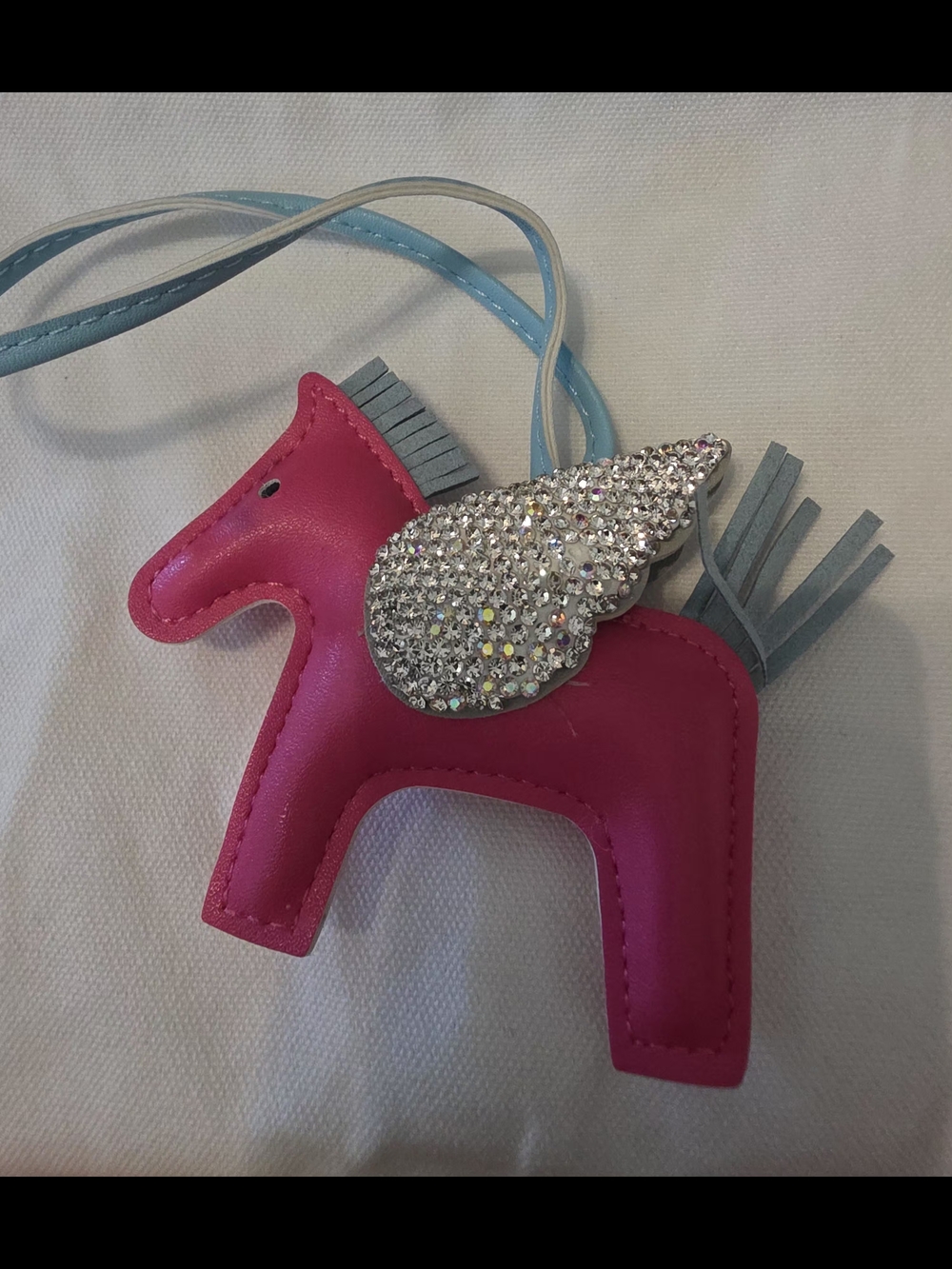 Pink Pony Leather Bag Charm with Crystal Wing